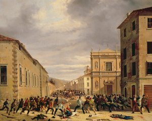 La batalla del 21 de marzo de 1849 en la Piazzetta Santa Barnaba en Brescia